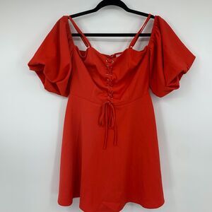 J.O.A. Womens Small Top Lace Up Balloon SleevesOff Shoulder Coquette‎ Date Night